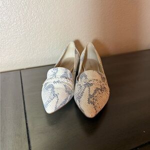 Textured Snakeskin Pointed-Toe Flats in Cream and Gray